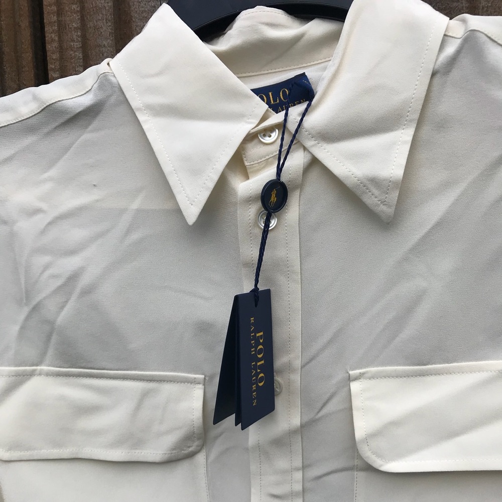 Polo by Ralph Lauren Silk Button Down Shirt Retro Deadstock Preppy Dressy - Picture 10 of 11